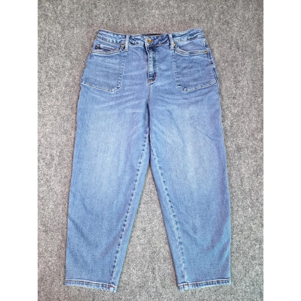 Judy Blue Jeans Womens 33 Blue High Rise Front Patch Pocket Tapered Leg Denim